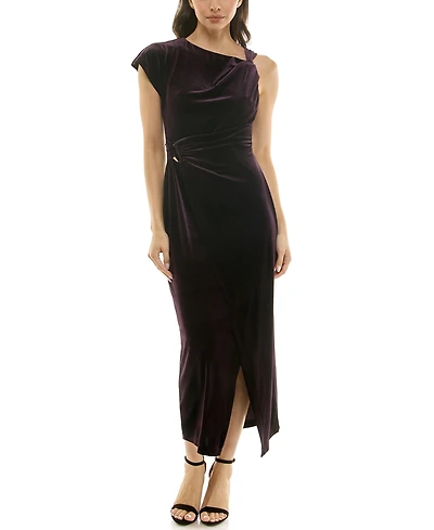 Taylor Women's Asymmetrical Midi Velvet Dress