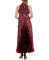 Taylor Women's Sunburst Pleated Halter Neck Dress