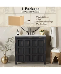 Casainc 36" Bathroom Vanity Organizer with Ceramic Sink and Storage Cabinet Set