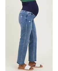 Pinkblush Maternity Blue High Rise Raw Hem Ankle Straight Jeans
