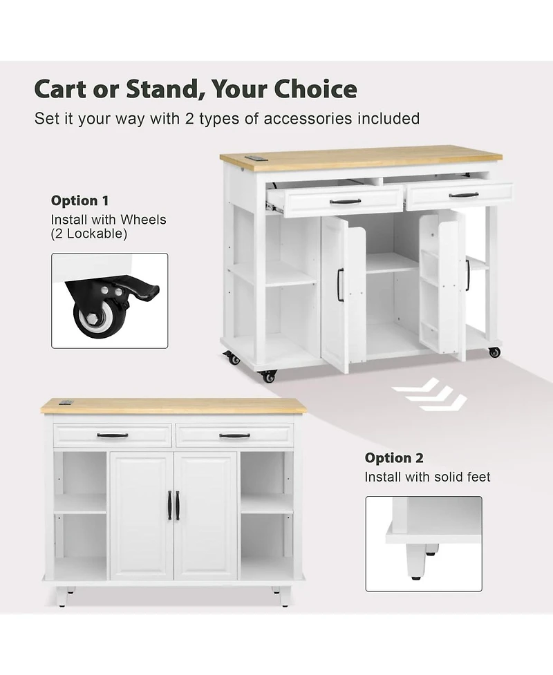 47.2" Expandable Kitchen Island with Slide-Out Dining Table, Storage Drawers, Cabinets & Usb Charging Station-Maison Boucle - Single kitchen island