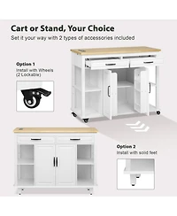 47.2" Expandable Kitchen Island with Slide-Out Dining Table, Storage Drawers, Cabinets & Usb Charging Station-Maison Boucle - Single kitchen island