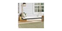 63 Inch Acacia Wood Porch Swing Chair with Cushion and Pillows