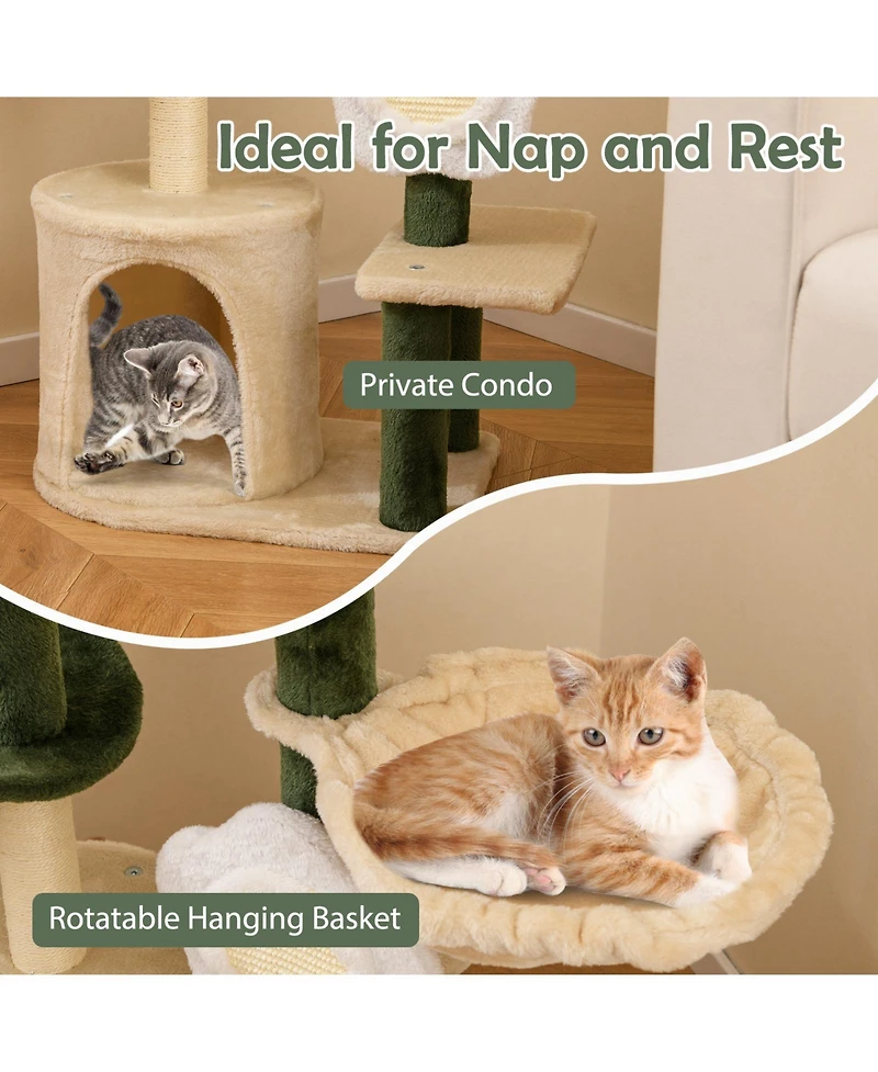 Gymax 45'' Tall Cat Tree Flower Multi-level Pet Activity Center Furniture w/Sisal Post