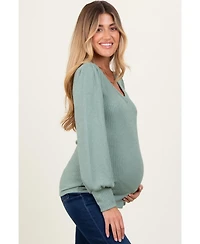 Pinkblush Maternity Light Olive Ribbed Knit V-Neck Button Cuff Top
