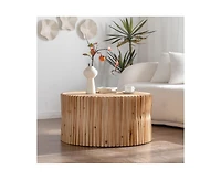 Casainc 31.5" Cylindrical Coffee Table with Vertical Texture Relief Design