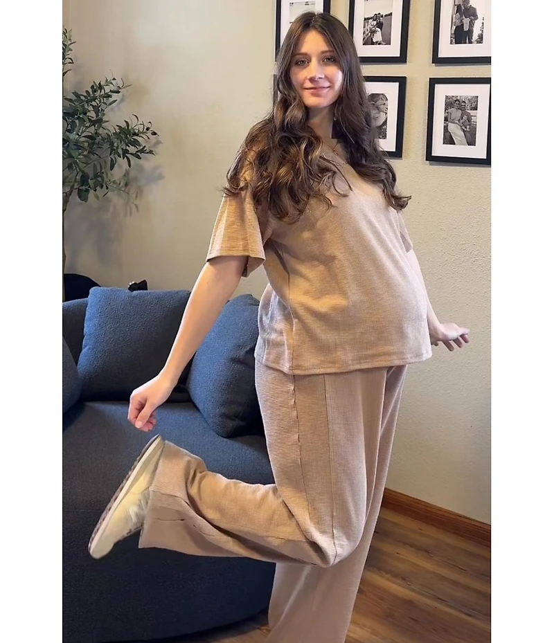 Pinkblush Maternity Textured Knit Oversized Tee And Pants Set