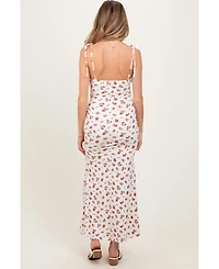 Pinkblush Red Ribbed Floral Shoulder Tie Maternity Maxi Dress