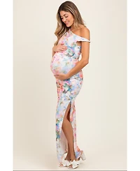 Pinkblush Floral One Shoulder Side Slit Maternity Maxi Dress