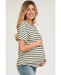 Pinkblush Maternity Light Blue Striped Textured Puff Sleeve Top