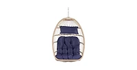 Flynama 55 Inch Outdoor Rattan Egg Swing Chair with Stand and Beige Cushion