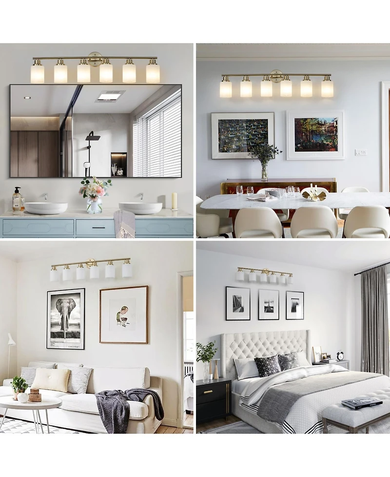 Streamdale Furniture 6-Light Golden Bathroom Vanity Light Fixture, Frosted Glass Shades, Modern Wall Mounted Lighting (No Bulbs)