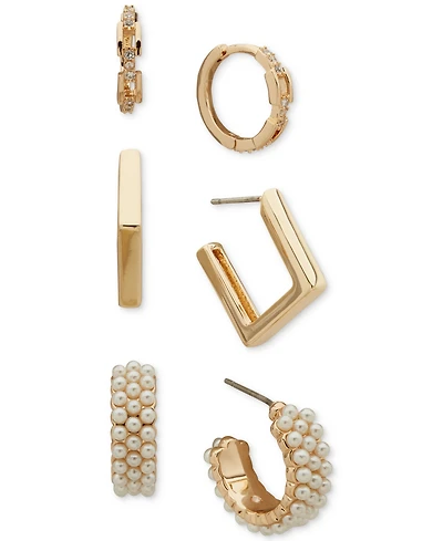 Anne Klein 3-Pc. Multi-Stone Linked Hoop Earrings Set