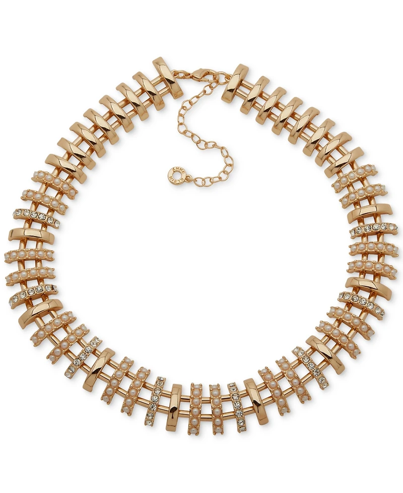 Anne Klein Glass Stones Gold-Tone Open Bar Statement Necklace