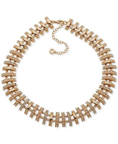 Anne Klein Glass Stones Gold-Tone Open Bar Statement Necklace