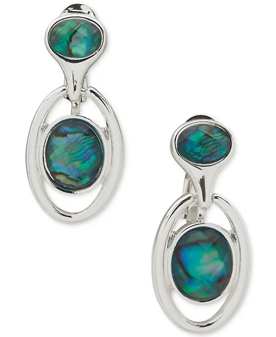 Anne Klein Blue Abalone Smooth Cab Drop Earrings
