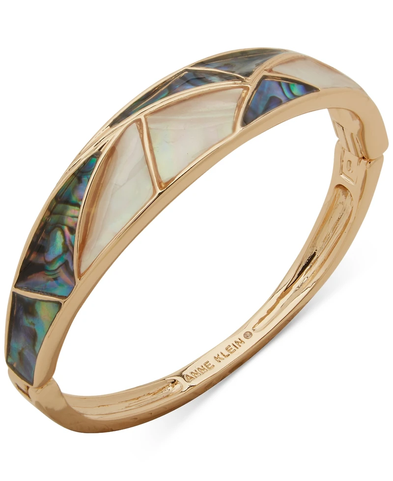 Anne Klein Abalone Inlay Gold-Tone Hinge Bracelet