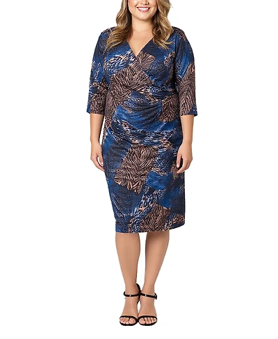 24seven Comfort Apparel Plus Animal Print Faux Wrap Dress