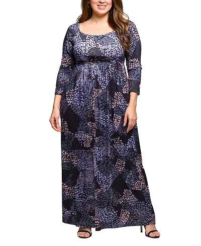 24seven Comfort Apparel Plus Long Sleeve Empire Waist Maxi Dress