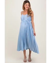 Pinkblush Maternity Light Blue Pleated Sash Tie Midi Dress