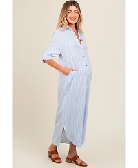 Pinkblush Maternity Light Blue Striped Button Down Maxi Dress