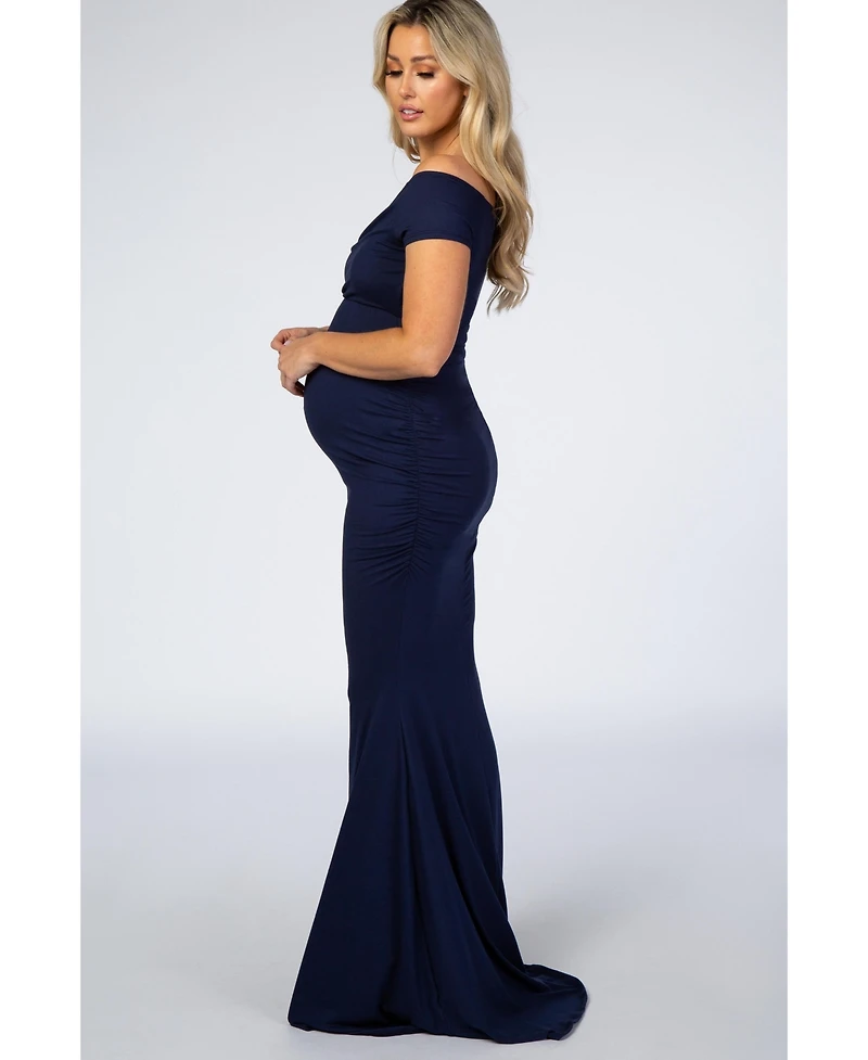 Pinkblush Maternity Navy Off Shoulder Wrap Photoshoot Gown/Dress