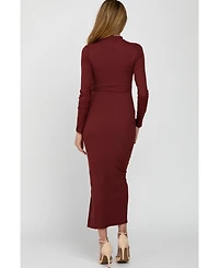 Pinkblush Maternity Burgundy Ribbed Mock Neck Side Slit Maxi Dress