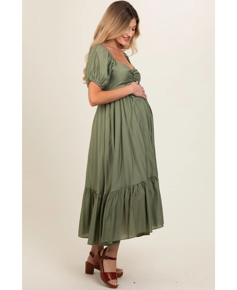 Pinkblush Maternity Olive Ruched Sweetheart Neck Tiered Midi Dress