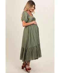 Pinkblush Maternity Olive Ruched Sweetheart Neck Tiered Midi Dress