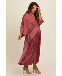 Pinkblush Maternity Mauve Satin Pleated V-Neck Maxi Dress