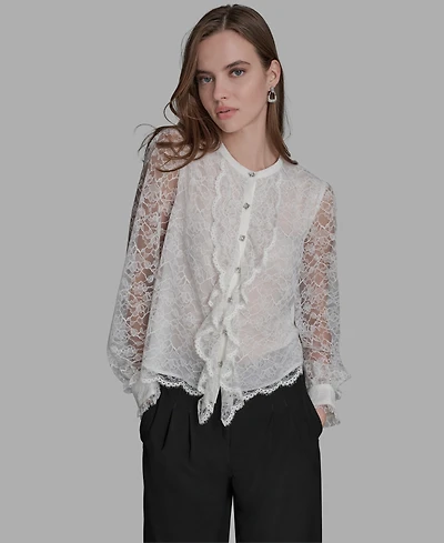Bcbg Women's Long Sleeve Lace with Rhinestone Top