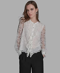 Bcbg Women's Long Sleeve Lace with Rhinestone Top