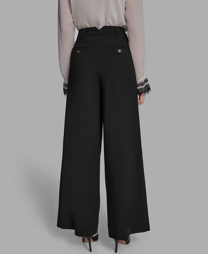 Bcbg Women's Pleated Back Notch Wide Leg Pants