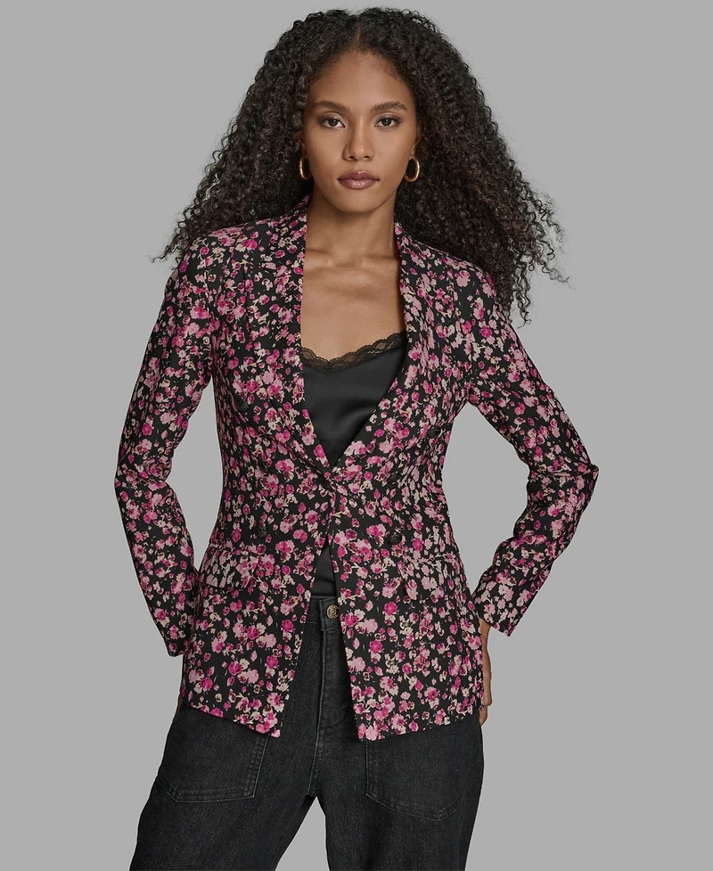 Bcbg Women's Printed One Button Long Sleeve Blazer