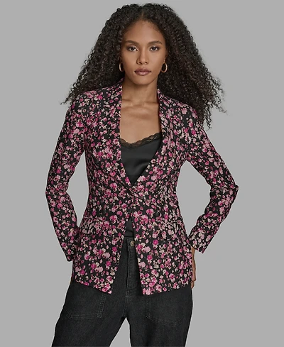 Bcbg Women's Printed One Button Long Sleeve Blazer