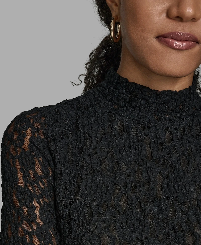 Bcbg Women's Lace Mock Neck Long Sleeve Top