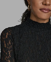 Bcbg Women's Lace Mock Neck Long Sleeve Top