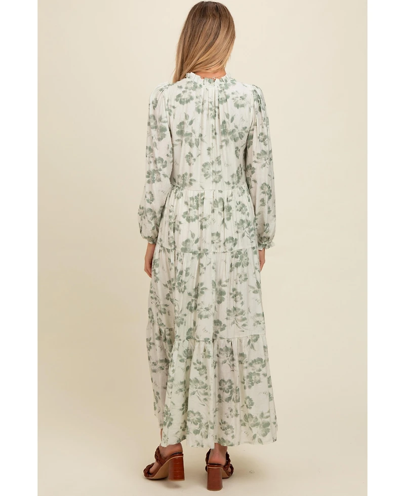 Pinkblush Maternity Olive Floral Button Front Tiered Long Sleeve Maxi Dress