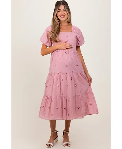 Pinkblush Maternity Pink Eyelet Square Neck Midi Dress