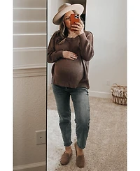 Pinkblush Maternity Brown Exposed Seam Side Slit Sweater