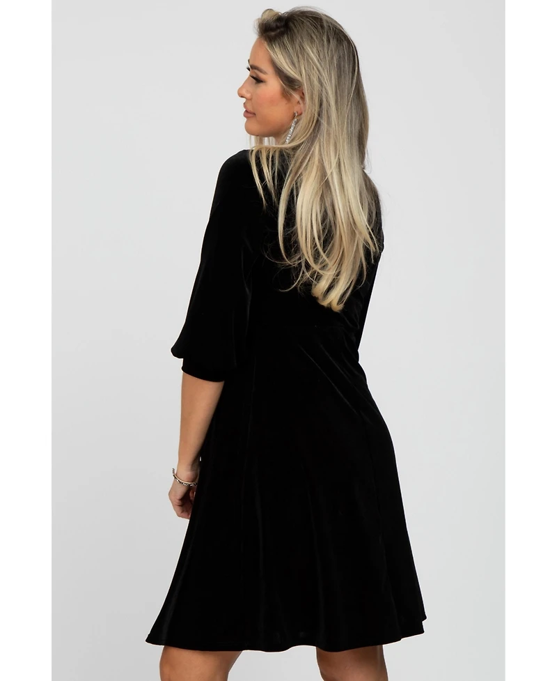 Pinkblush Burgundy Velvet Wrap Front Babydoll Maternity Dress