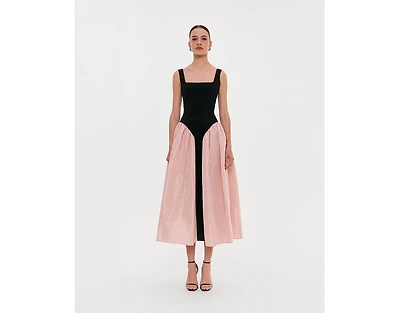 Milla Women's Corset Dress On Straps With A Glossy Midi Skirt