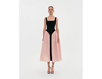 Milla Women's Corset Dress On Straps With A Glossy Midi Skirt