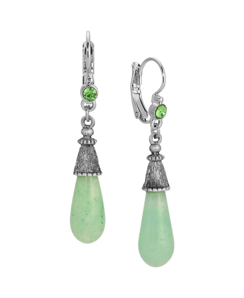 2028 Silver Tone Aventurine Teardrop Earrings