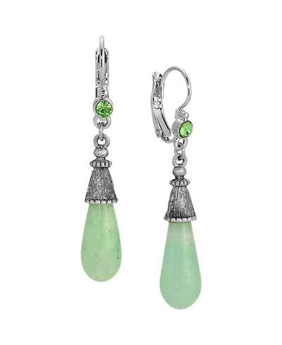 2028 Silver Tone Aventurine Teardrop Earrings