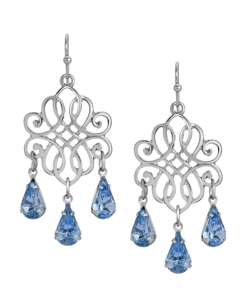 2028 Filigree Blue Crystals Drop Earrings