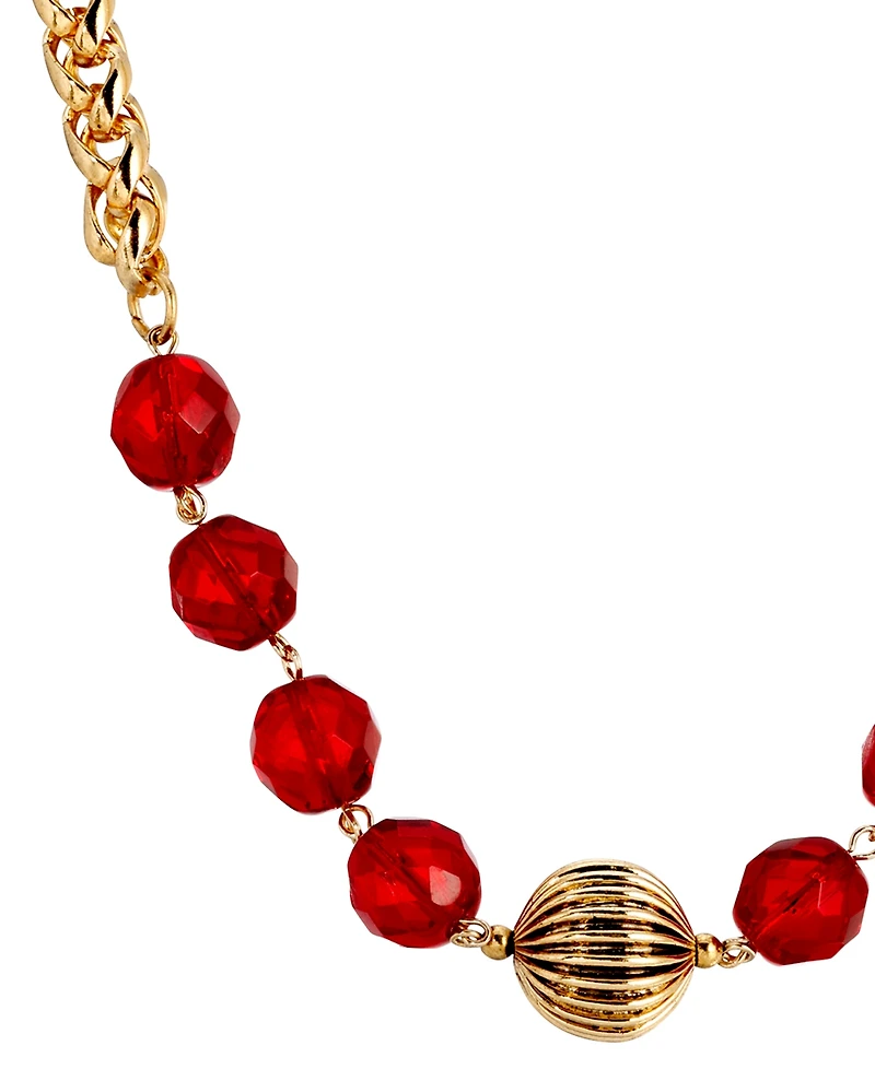 2028 Red Glass Gold Bead Necklace