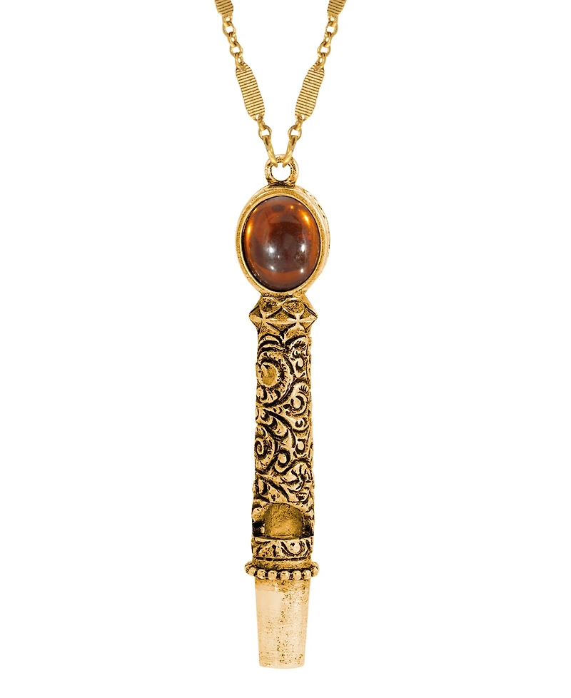 2028 Gold Tone Topaz Crystal Whistle Necklace