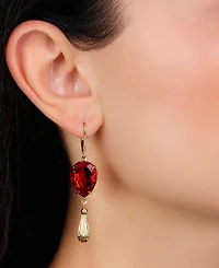 2028 Gold Tone Red Teardrop Crystal Earrings