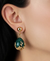 2028 Gold Tone Green Gold Bead Clip Earrings